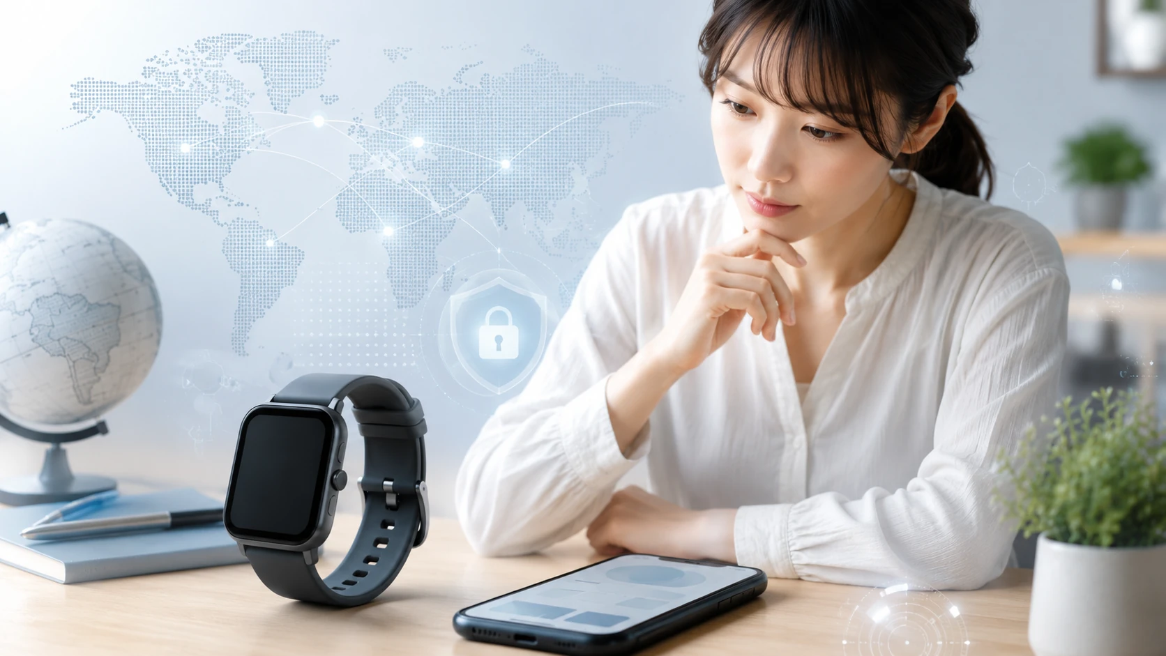 mibroスマートウォッチの国や評判、安全性を調べる日本人女性