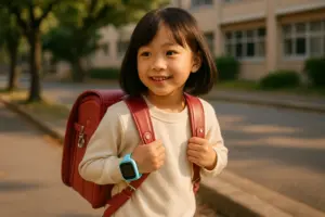 myFirst Fone S3cを通学時に装着しているイメージ