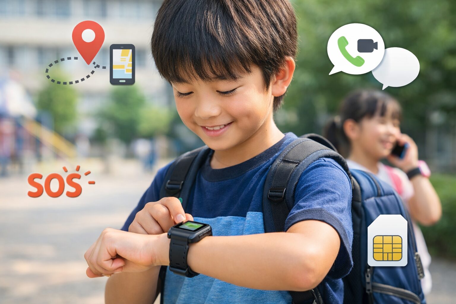 小学生高学年の男の子がスマートウォッチを操作している様子