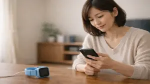 マイファーストフォンの不具合を落ち着いて確認する保護者のイメージ