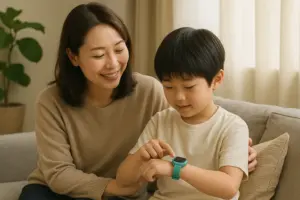 myFirst Fone S3cを家庭で見守り運用する親子のイメージ