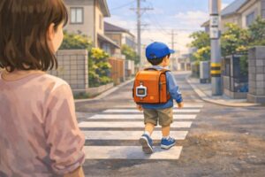 小学生の通学路をGPSで見守るイメージ