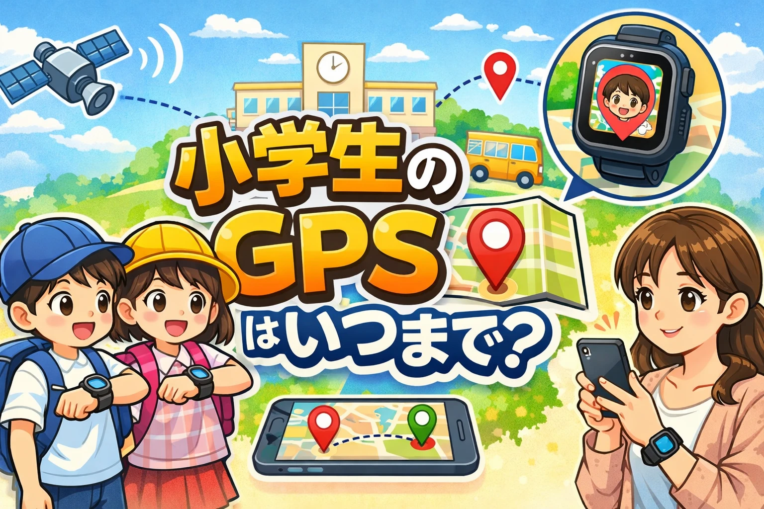 小学生がGPSスマートウォッチで位置情報を確認できるイメー