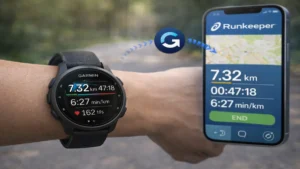 Garminで記録したランニングデータがRunkeeperに自動同期されるイメージ