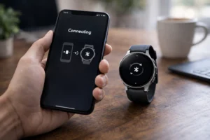 ギャラックのスマートウォッチをスマートフォンとペアリングしている設定画面のイメージ