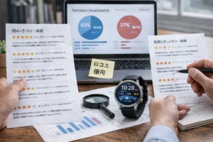 山善スマートウォッチの口コミ評価を分析するイメージ写真
